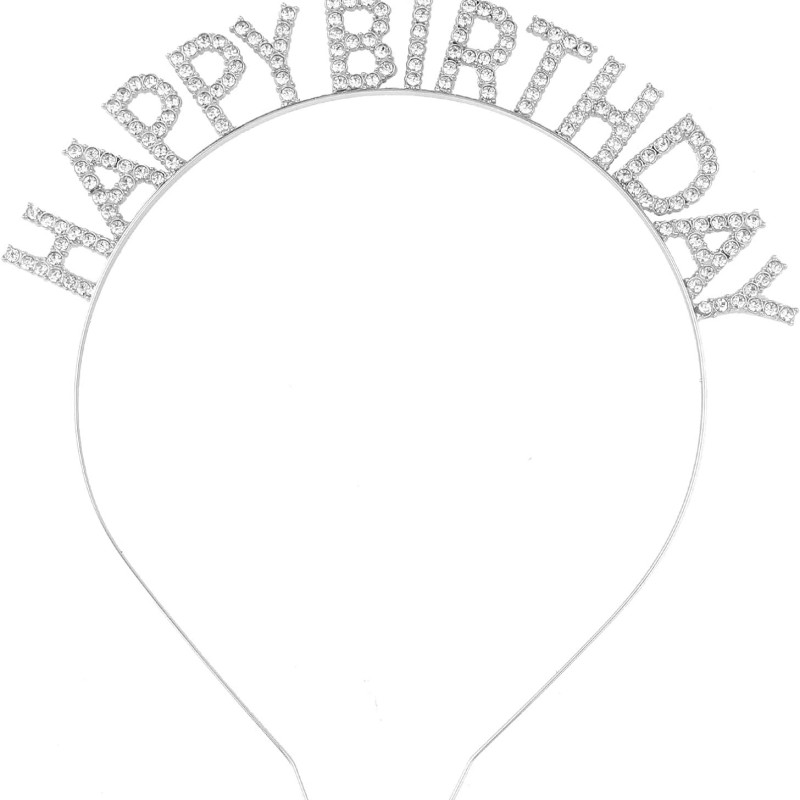 Gümüş Kristal Taşlı Happy Birthday Tacı