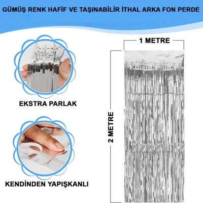 Gümüş Metalize Saçaklı Fon Perde