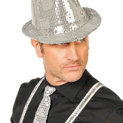 Gümüş Payetli Fötr Şapka Yetişkin Boy