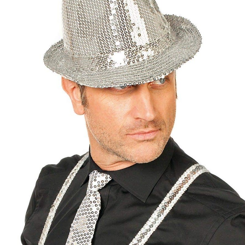 Gümüş Payetli Fötr Şapka Yetişkin Boy