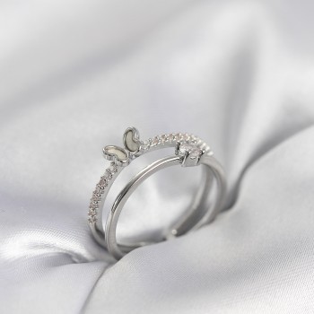 Gümüş Renk 2'li Zirkon Taşlı Kelebek Model Kadın Yüzük