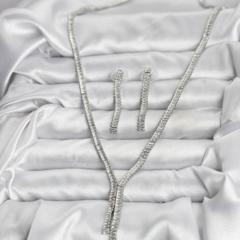 Gümüş Renk Baget Zirkon Taşlı Kadın Kolye Küpe Set