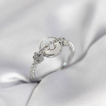 Gümüş Renk Daire Form Sedef ve Zirkon Taşlı Kadın Yüzük