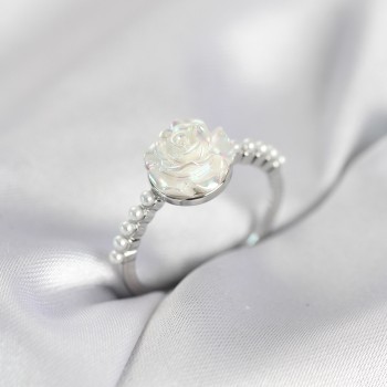 Gümüş Renk Gül Model İncili Kadın Yüzük