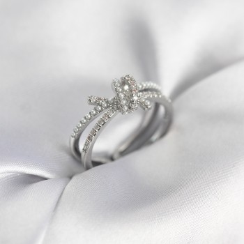 Gümüş Renk İncili Zirkon Taşlı Düğüm Kadın Yüzük