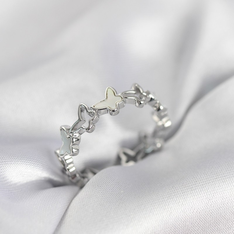 Gümüş Renk Kelebek Model Pirinç Kadın Yüzük