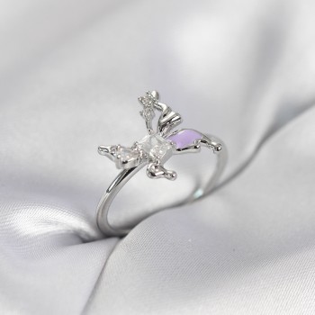 Gümüş Renk Kelebek Model Zirkon Taşlı Kadın Yüzük