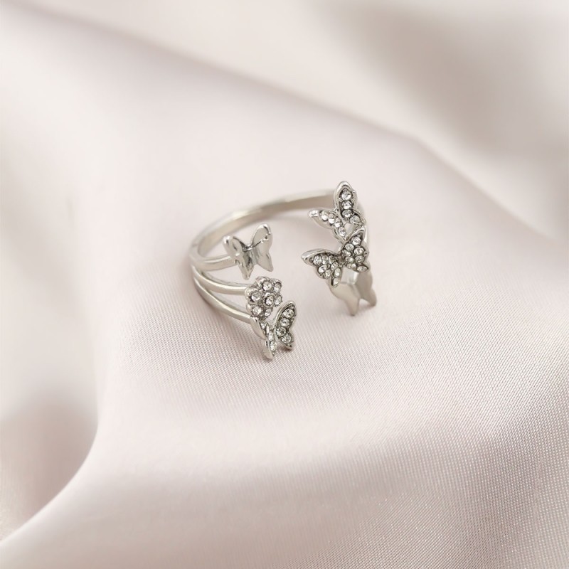 Gümüş Renk Metal Kelebek Model Kadın Yüzük