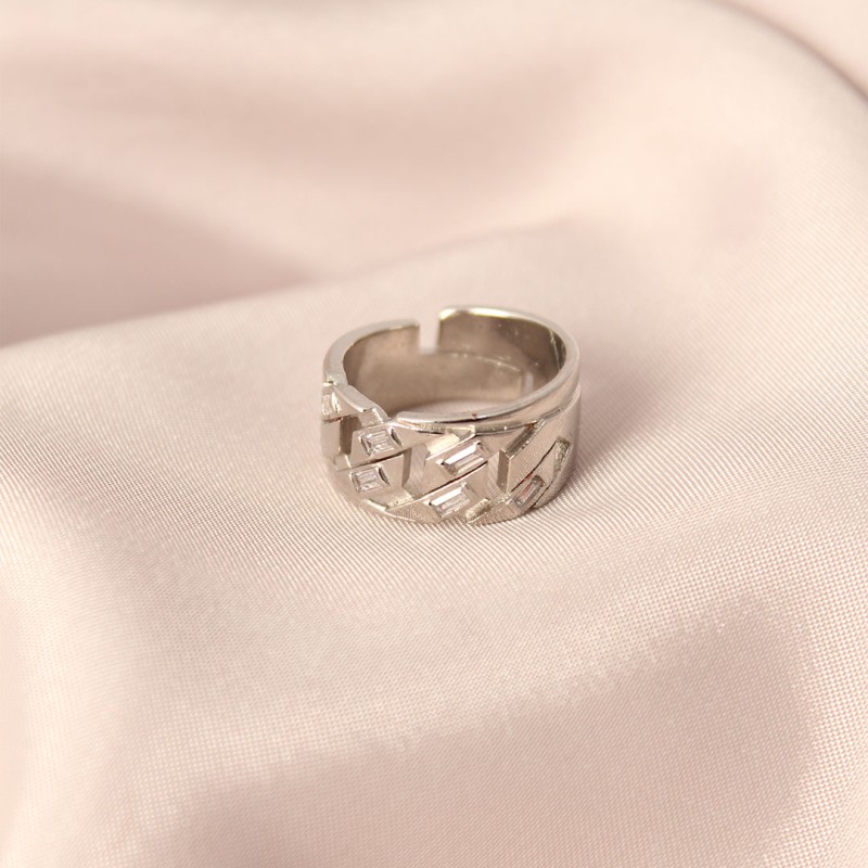 Gümüş Renk Metal Taşlı Model Ayarlanabilir Kadın Yüzük