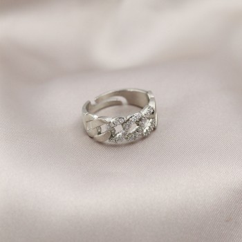 Gümüş Renk Metal Zincir Model Taşlı Kadın Yüzük