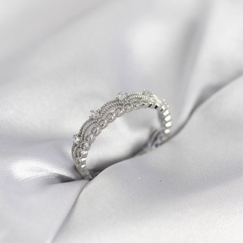 Gümüş Renk Motif Desenli Zirkon Taşlı Kadın Yüzük