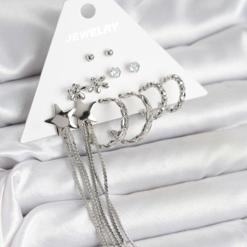 Gümüş Renk Pirinç 6 Çift Kadın Küpe Seti