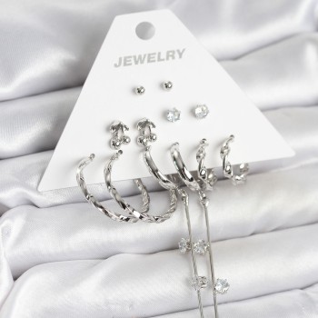 Gümüş Renk Pirinç 6'lı Kadın Küpe Seti