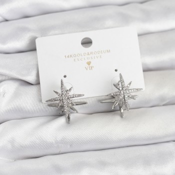 Gümüş Renk Pirinç Çift Taraflı Kutup Yıldızı Kadın Küpe