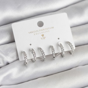 Gümüş Renk Pirinç Zirkon Taşlı Kadın Küpe