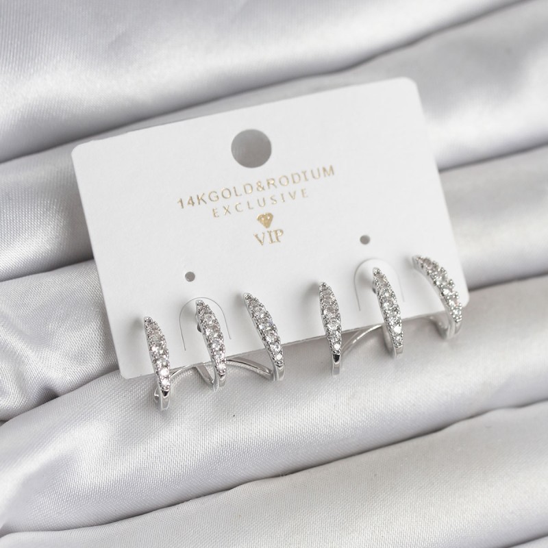 Gümüş Renk Pirinç Zirkon Taşlı Kadın Küpe