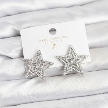 Gümüş Renk Pirinç Zirkon Taşlı Yıldız Model Kadın Küpe