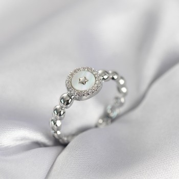 Gümüş Renk Sedefli Yıldız Model Zirkon Taşlı Kadın Yüzük