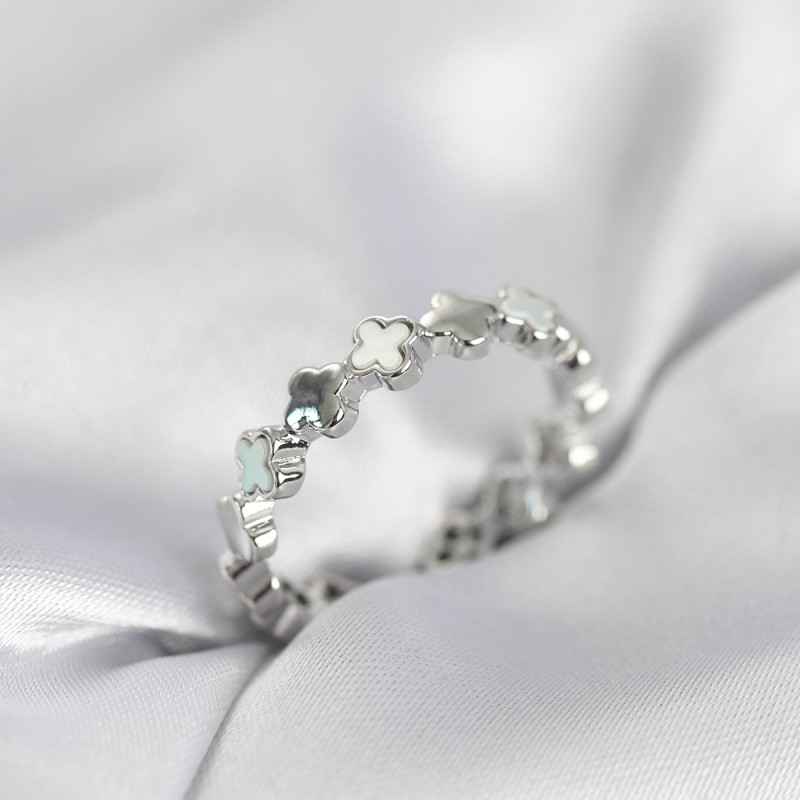 Gümüş Renk Sedefli Yonca Model Kadın Yüzük