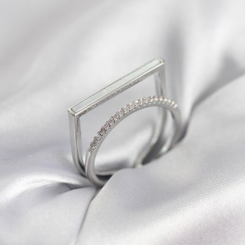 Gümüş Renk Sedefli Zirkon Taşlı 2'li Kadın Yüzük