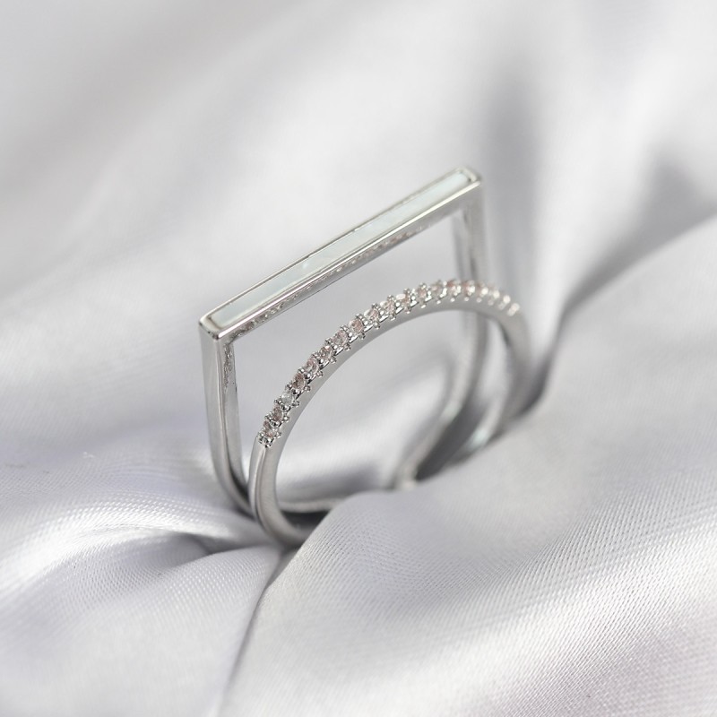 Gümüş Renk Sedefli Zirkon Taşlı 2'li Kadın Yüzük