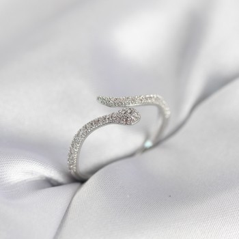 Gümüş Renk Yılan Model Zirkon Taşlı Kadın Yüzük