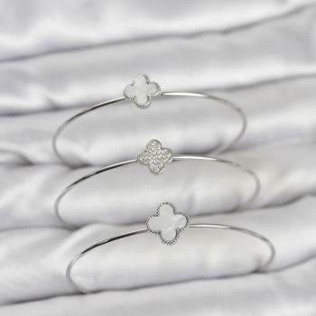 Gümüş Renk Yonca Model Zirkon Taşlı 3'lü Kadın Bileklik Kombini