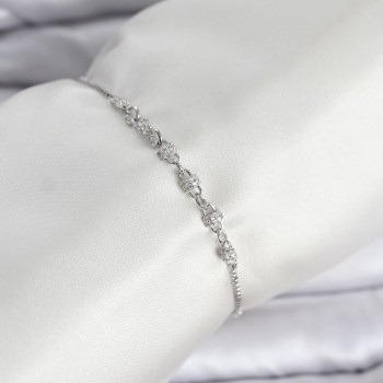 Gümüş Renk Zincir Model Zirkon Taşlı Pirinç Asansörlü Kadın Bileklik