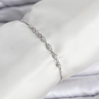 Gümüş Renk Zincir Model Zirkon Taşlı Pirinç Asansörlü Kadın Bileklik