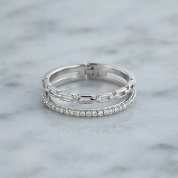 Gümüş Renk Zincir ve Zirkon Taşlı Model Kadın Yüzük