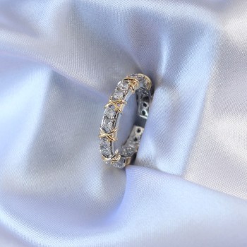 Gümüş Renk Zirkon Taşlı Gold Detay Xoxo Kadın Yüzük