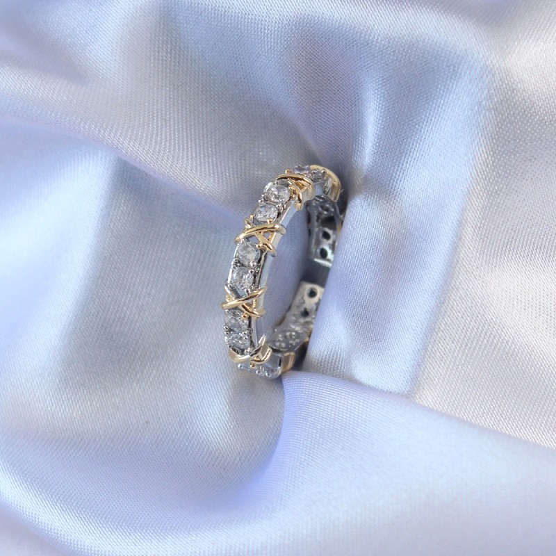 Gümüş Renk Zirkon Taşlı Gold Detay Xoxo Kadın Yüzük