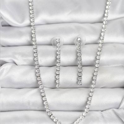 Gümüş Renk Zirkon Taşlı Kadın Kolye Küpe Seti