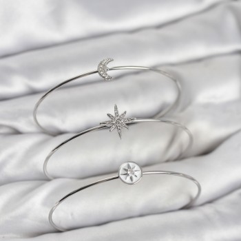 Gümüş Renk Zirkon Taşlı Kutup Yıldızı Model 3'lü Kadın Bileklik Kombini