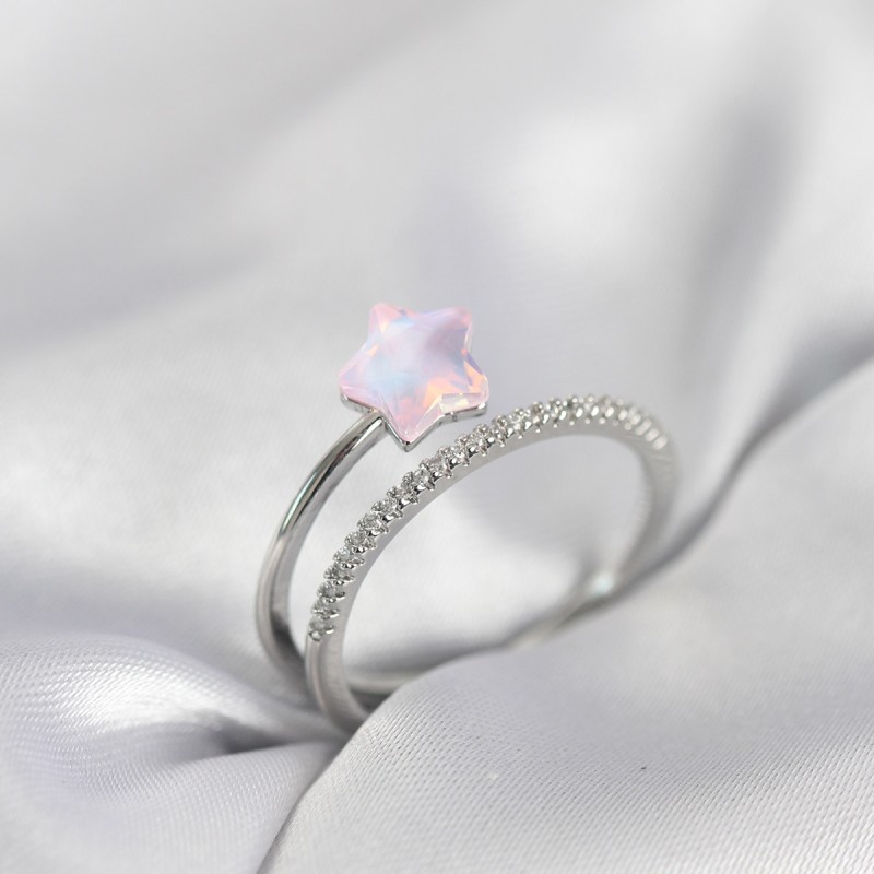 Gümüş Renk Zirkon Taşlı Pembe Halley Model Kadın Yüzük