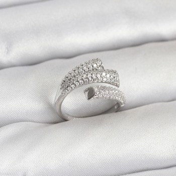 Gümüş Renk Zirkon Taşlı Pirinç Kadın Yüzük