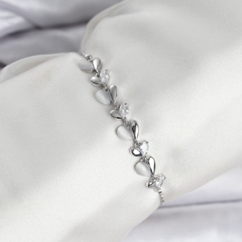 Gümüş Renk Zirkon Taşlı Sıralı Damla Model Asansörlü Kadın Bileklik