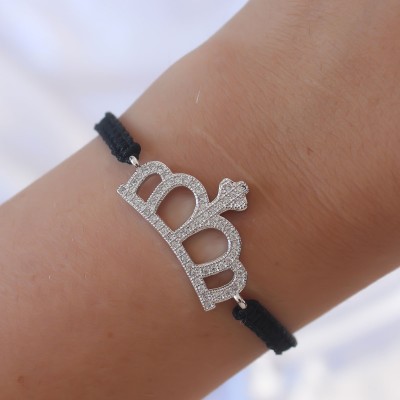 Gümüş Renk Zirkon Taşlı Taç Figür Makrome Bileklik