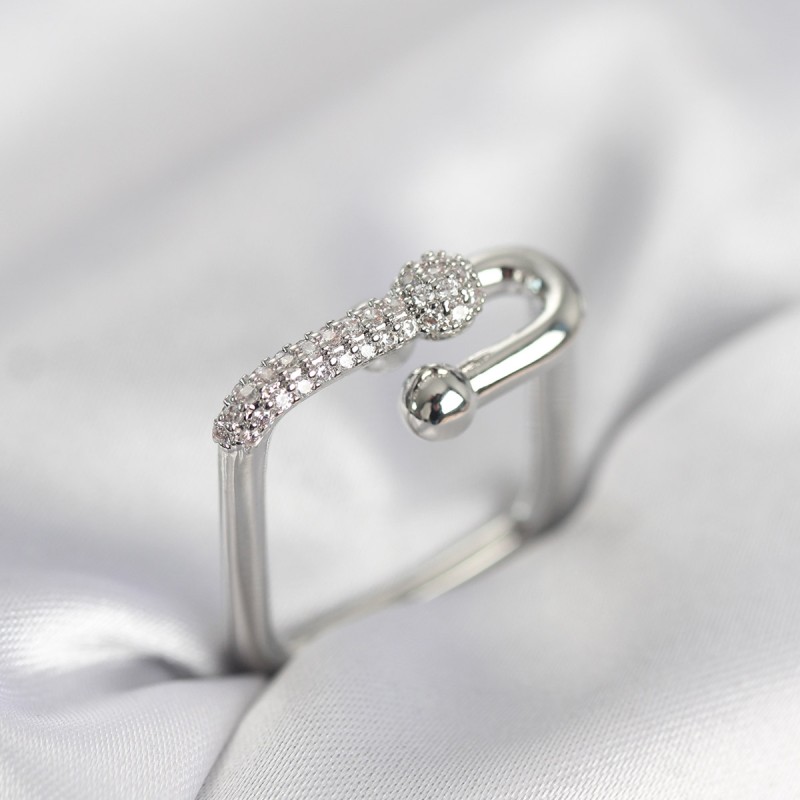 Gümüş Renk Zirkon Taşlı Tifani Model Kare Kadın Yüzük