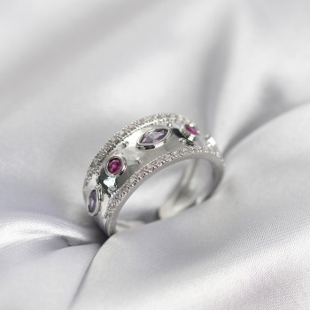 Gümüş Renk Zirkon Taşlı Vintage Kadın Yüzük