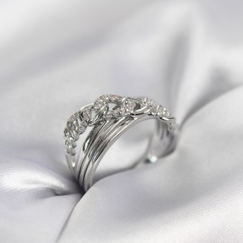 Gümüş Renk Zirkon Taşlı Zincir Model Kadın Yüzük