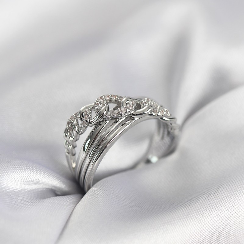 Gümüş Renk Zirkon Taşlı Zincir Model Kadın Yüzük