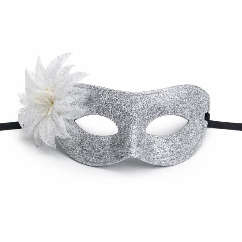 Gümüş Simli Tüylü Balo Maskesi 