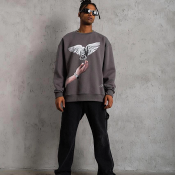 Güvercin Baskılı Sweatshirt - Gri