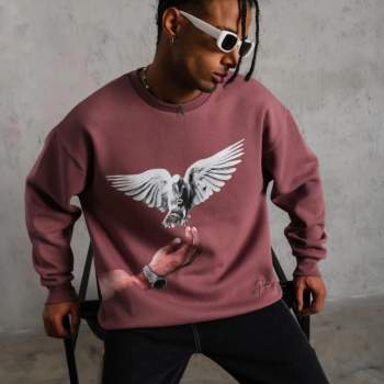 Güvercin Baskılı Sweatshirt - Gül Kurusu