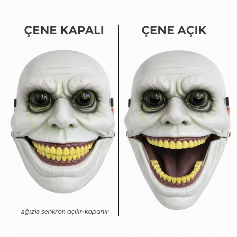 Hareketli Çene Mekanizmalı Yeşil Korku Maskesi 