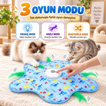 Hareketli İnteraktif Kedi Oyun Matı - USB Şarjlı - 3 Oyun Modu 
