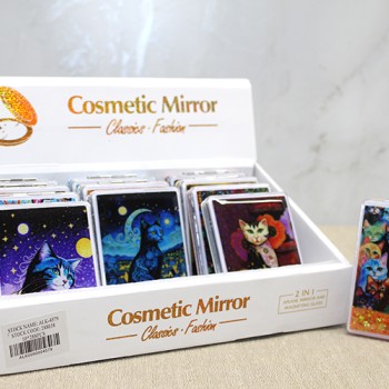 Hareketli Sulu Detaylı Kedi Figürlü El Aynası 