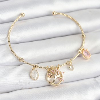 Hayat Ağacı Charmlı Gold Renk Pirinç Kadın Bileklik