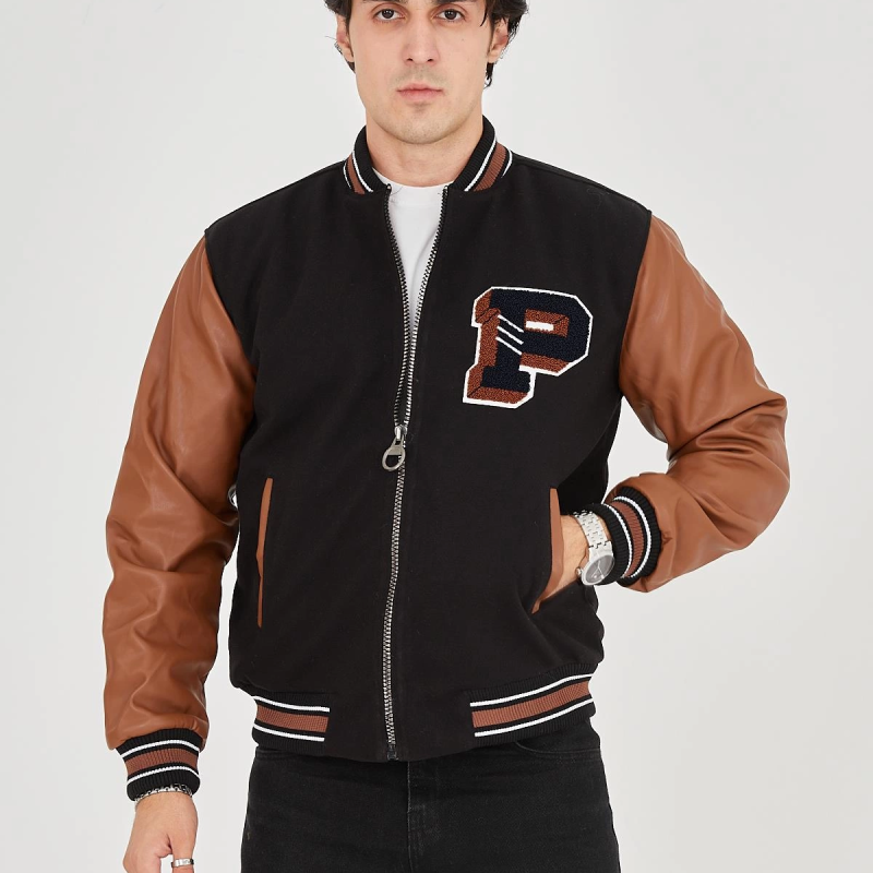 İçten Elyaf ve Astarlı Kolları Suni Deri Ceket - Kahverengi -